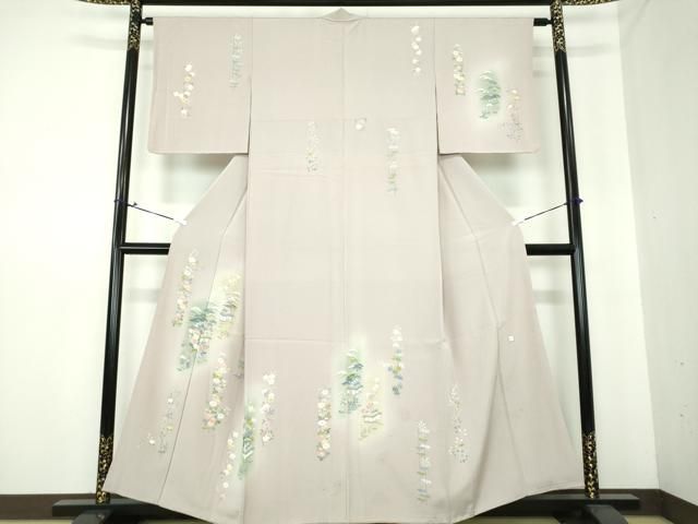 平和屋本店■極上　京友禅の人間国宝　上野為二　訪問着　単衣　御所解文　薄柿色地　暈し染め　鬼しぼ縮緬　逸品　DZAA4707kh5 平和屋本店□極上 京友禅の人間国宝 上野為二 訪問着 単