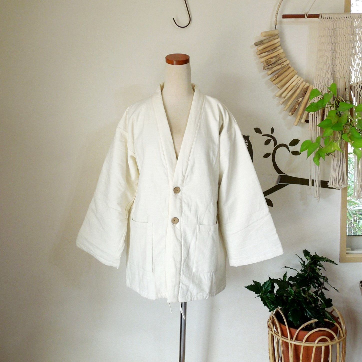 お取り寄せ】asana HEMP100% 厚手 デニム風 リバーシブル はんてん  