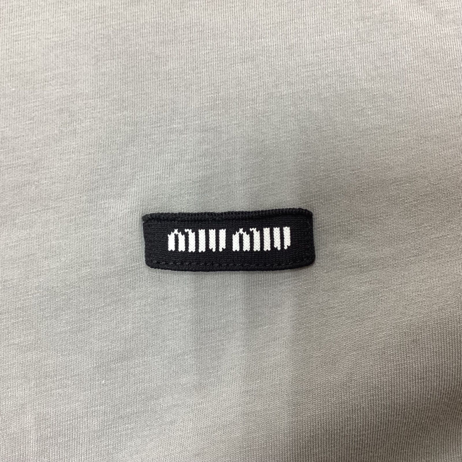 MIUMIU ミュウミュウ　ジャージー Tシャツ ロングTシャツ　グレー グレー ジャージー リブ編み 長袖tシャツ | Miu Miu