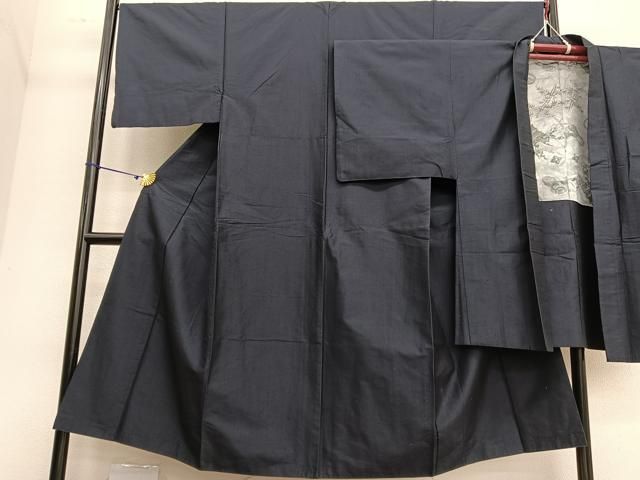 平和屋着物●男性 紬 アンサンブル 色無地 褐返色 正絹 BAAT6753hv