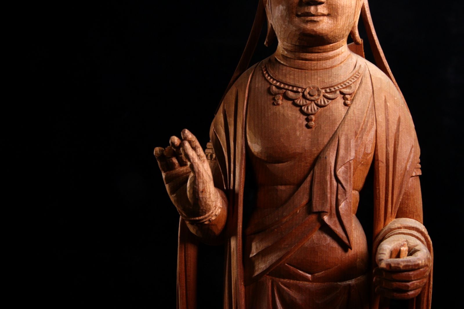針尾廣志作 木彫 観音菩薩立像 47.5cm 仏教美術 仏像 唐物 骨董