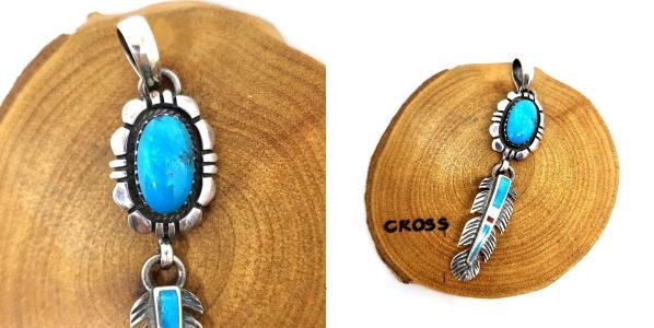 rym-187 ペンダントトップ ターコイズインレイフェザーインディアン