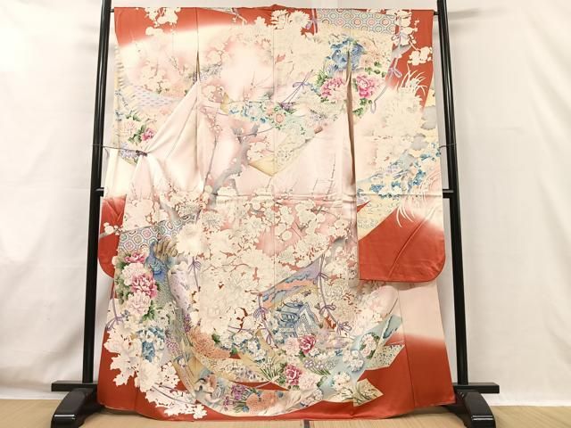 豪華振袖　作家物　絞り　舞花文　暈し染　金彩　着丈167.5cm　正絹 豪華振袖 作家物 絞り 舞花文 暈し染 金彩 着丈167.5cm 正絹