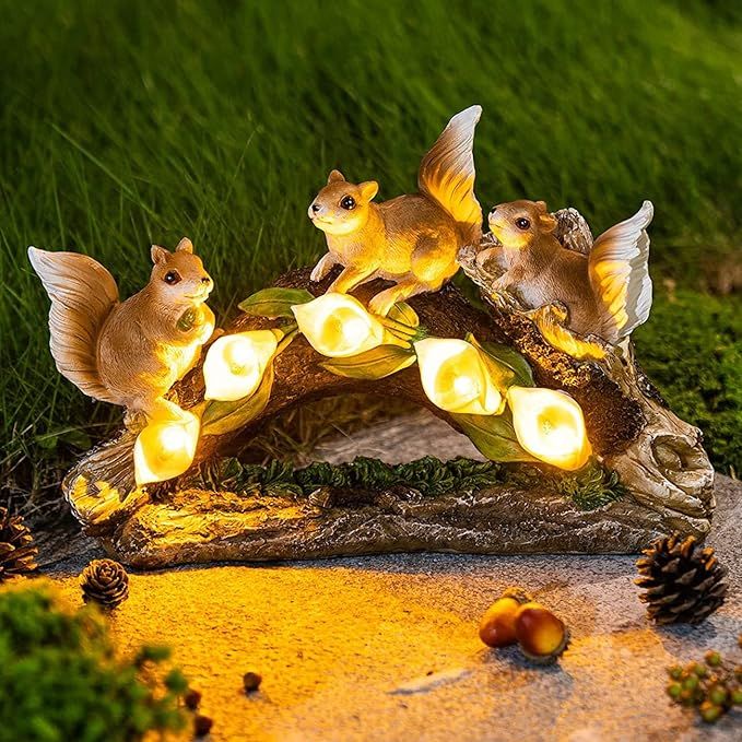 KKYOYRE ガーデンライト ガーデニングオブジェソーラーLED リス彫刻