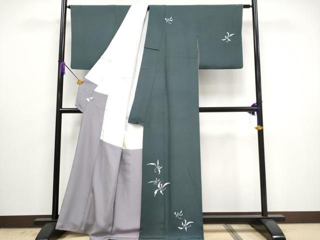 平和屋着物 上 本加賀友禅作家 鬼島武司 訪問着 舞花文 錆鉄御納戸色地 CYAA3026s5