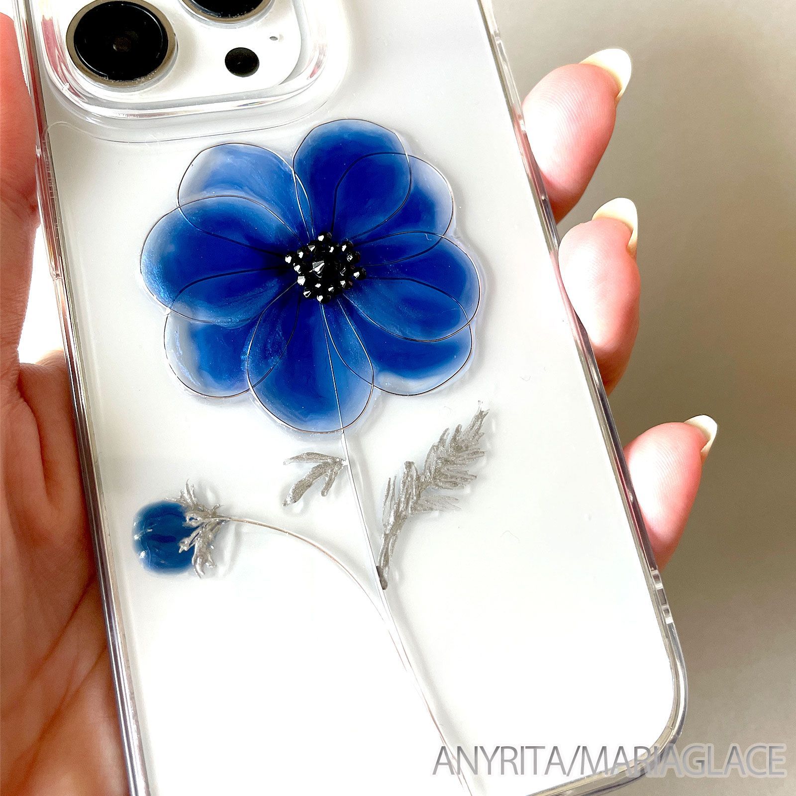 正規品，最新作 【mariaglace】Google Pixel7a Pixel7 Pixel6a アネモネ ブルーネイビー スマホケース クリアケース 全機種対応 1輪花 シンプル お花 透明 Android用ケース
