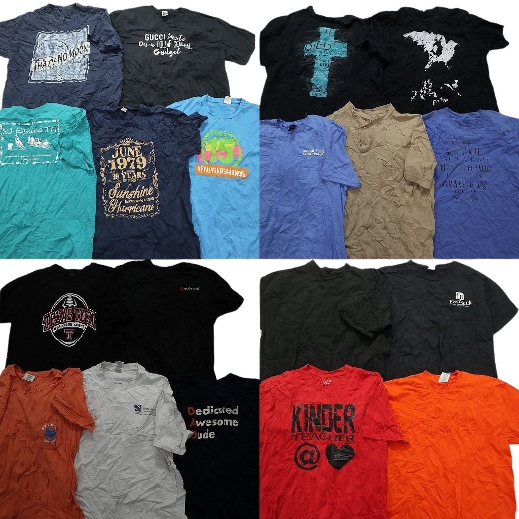 古着卸 まとめ売り カラーmix プリント 半袖Tシャツ 19枚セット (メンズ  /XL ) 無地 胸ポケット ワンポイント 英字ロゴ イラスト MS4080