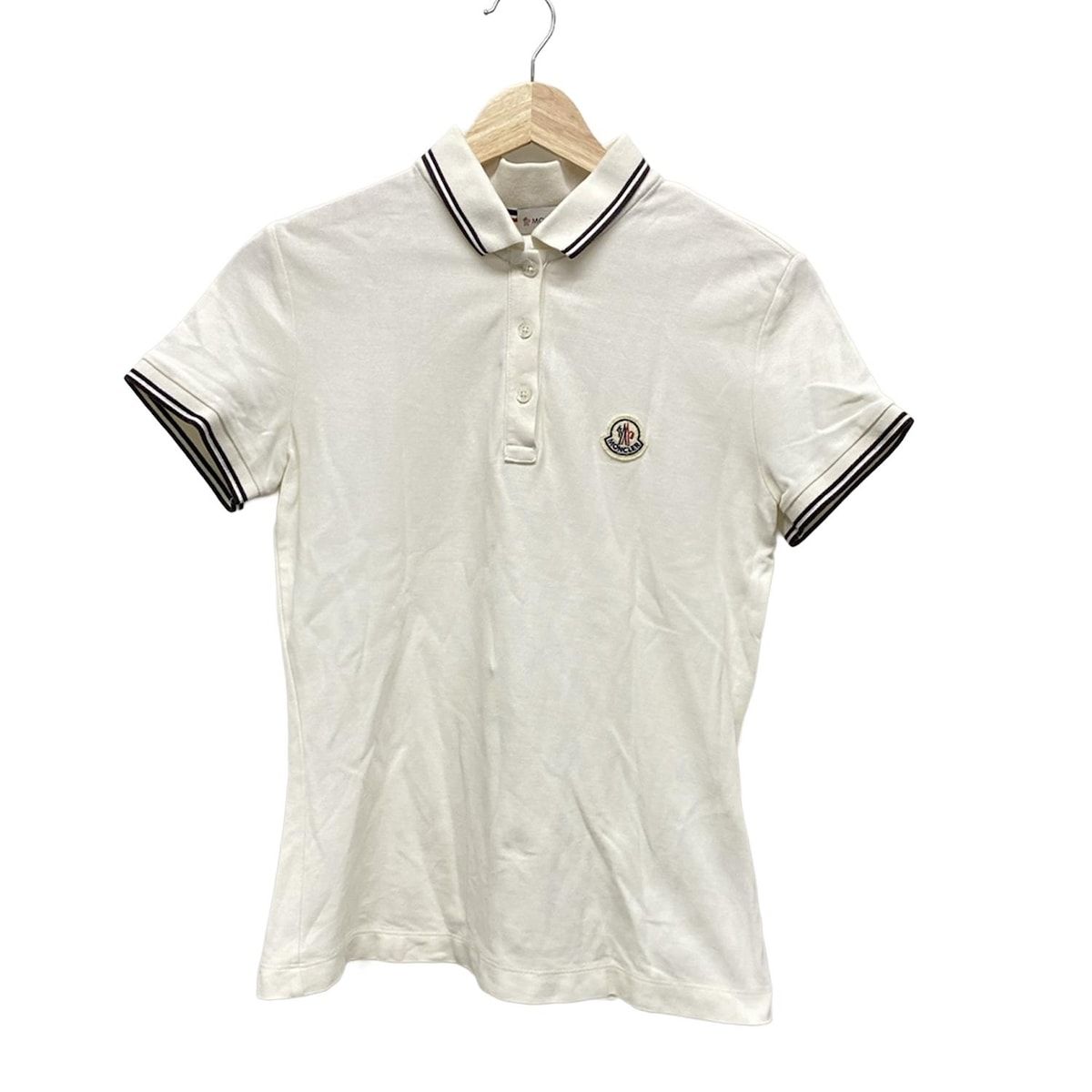 MONCLER モンクレール 半袖ポロシャツ サイズM レディース - アイボリー×ダークネイビー