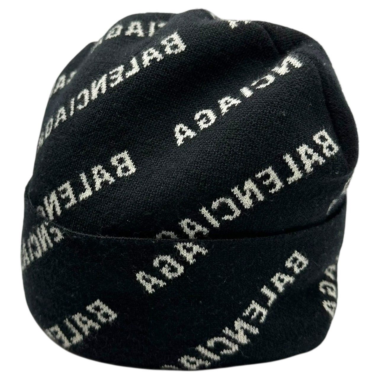 BALENCIAGA バレンシアガ Logo All-Over Print Beanie ロゴ 総柄 ビーニー 719580 ブラック×ホワイト