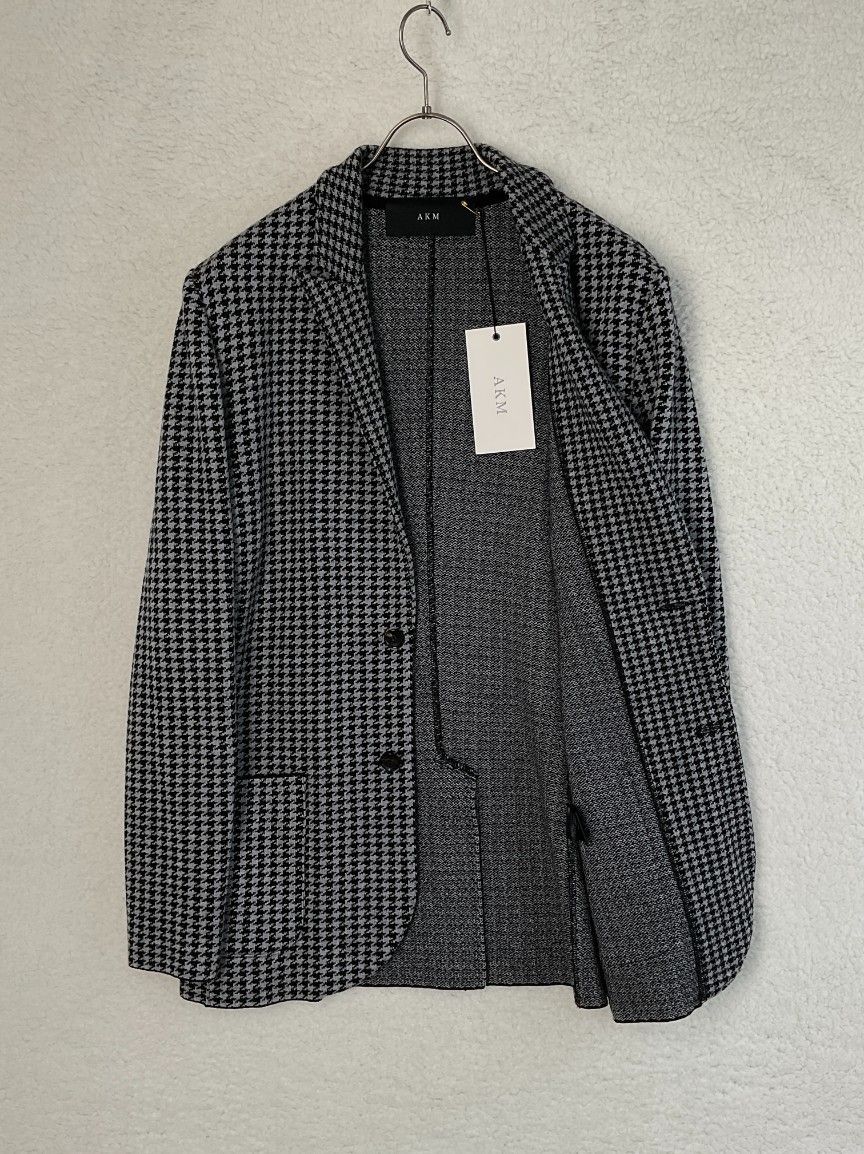 AKM L ブラックxホワイト CASHWOOL CHIDORI ジャガード千鳥格子