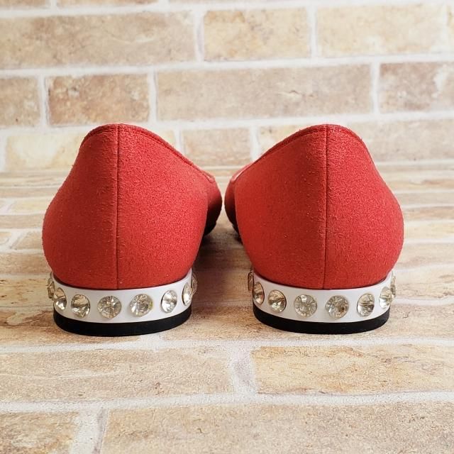 エヌティ スエードレザー ビジューヒール パンプス 35.5 レッド NICORILABO_COM