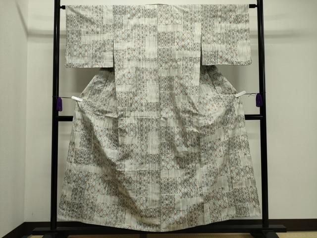 平和屋着物○上質な紬 紬 麻の葉文様 正絹 逸品 未使用 CAAS6800yc