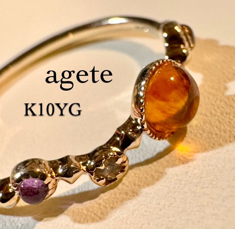 agete アンバー　リング　11号 agete◇K10YG*11号*アンバーリング*ゴールド*アガット*琥珀