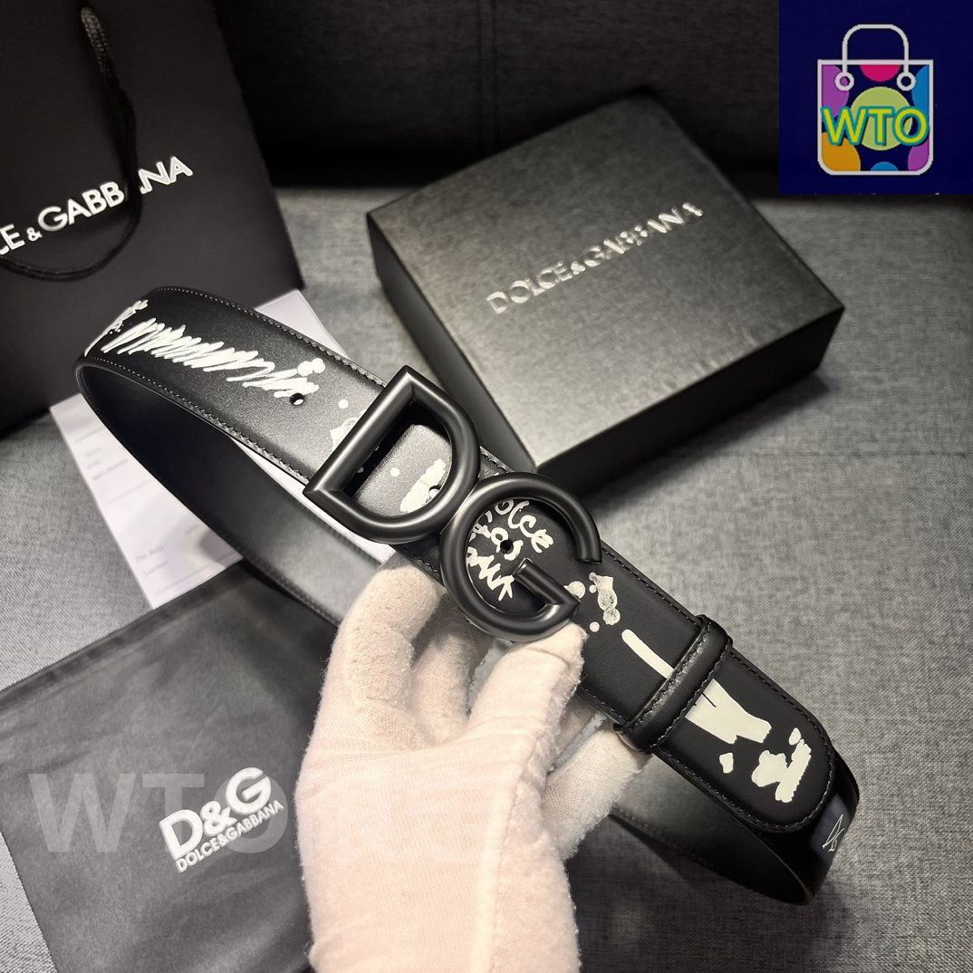 今日特価】Dolce&Gabbana 4.0cm ブラックプリント 小牛皮ベルト