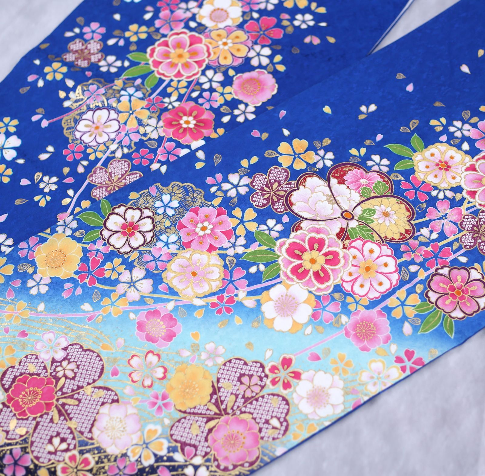 振袖フルセット 振袖セット 振袖 Lサイズ 青×古典柄 美品 成人式
