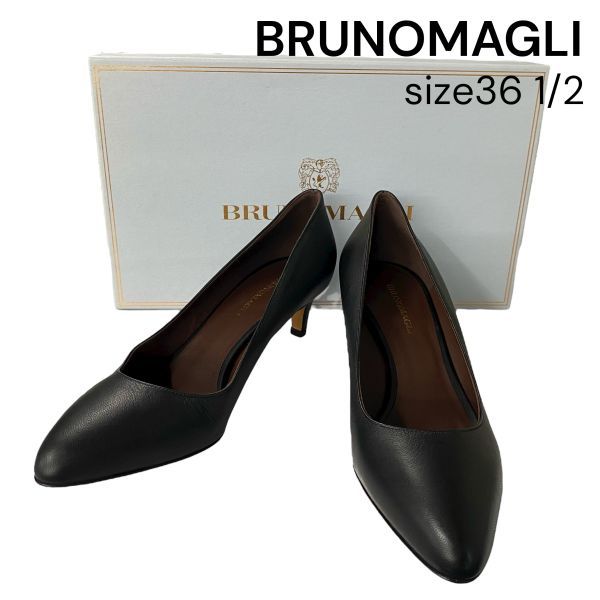 ブルーノマリ BRUNOMAGLI パンプス ポインテッドトゥ ハイヒール ピンヒール 黒 ブラック レザー 36 1|2 23.5cm レディース 5E061