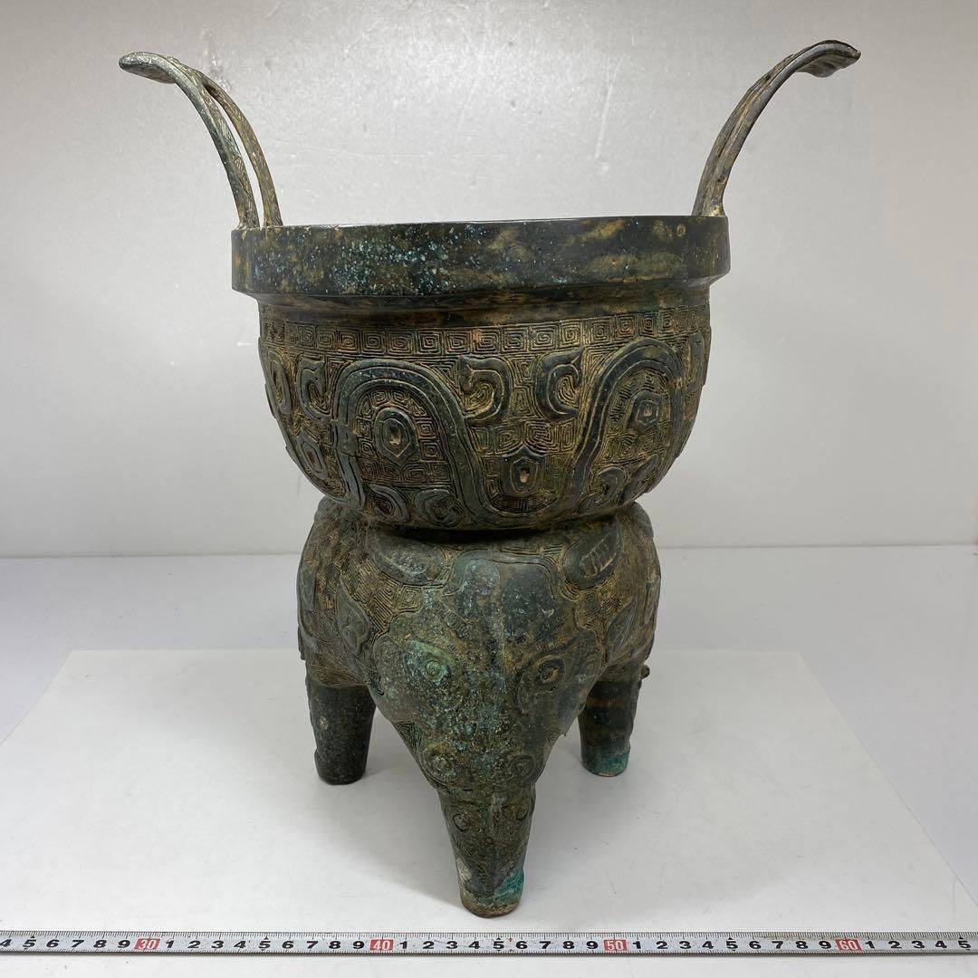 中国漢銅器 香炉 高さ約36.7㎝ タサオ 東さ6-0929