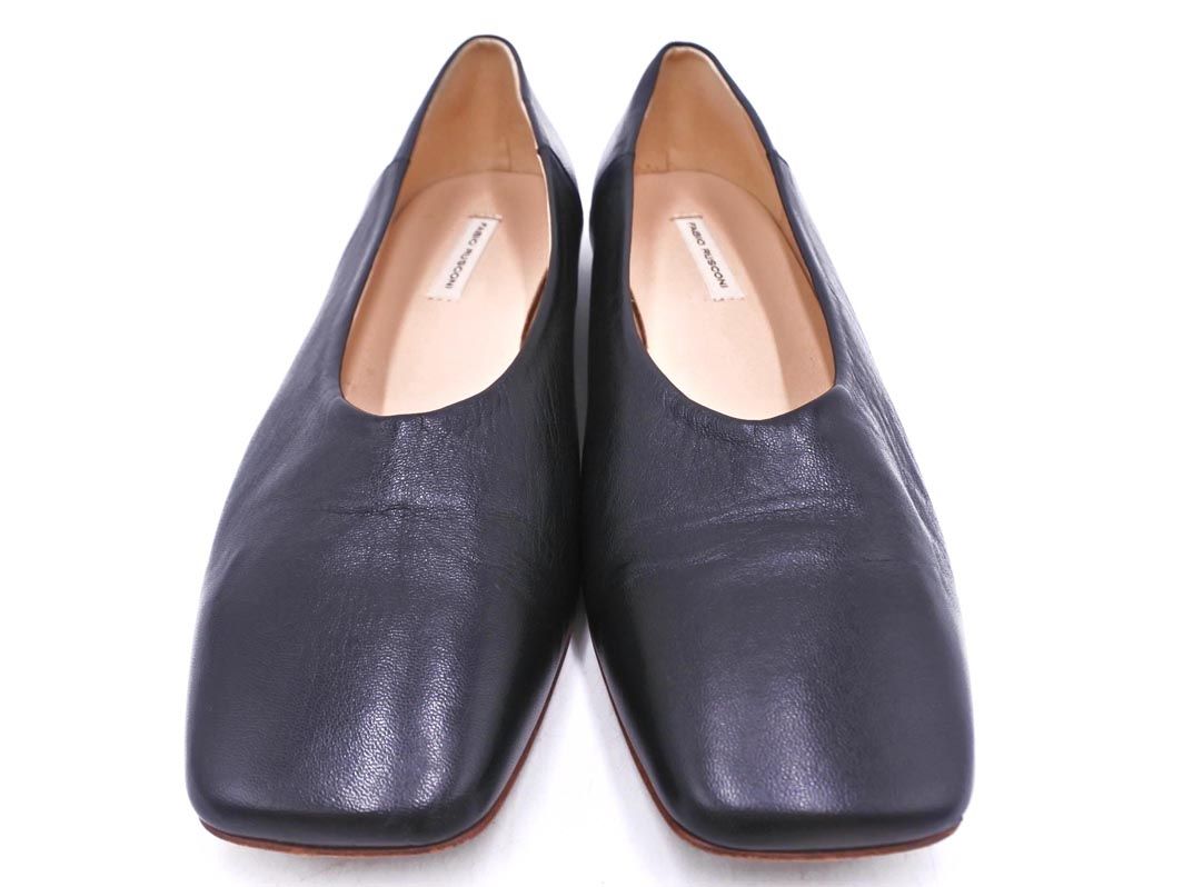 FABIO RUSCONI ファビオルスコーニ 本革 レザー スクエアトゥ フラット パンプス size37.5 23.5～24.0cm |黒 ◎レディース KIN-KAAI_COM