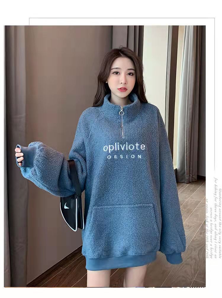 ♡ジャバ♡ 長袖ジャンパー　ハーフジップアップ　体型カバー　ゆったり　BIG S トレーナー オーバーサイズ ハーフジップ ロング丈トレーナー