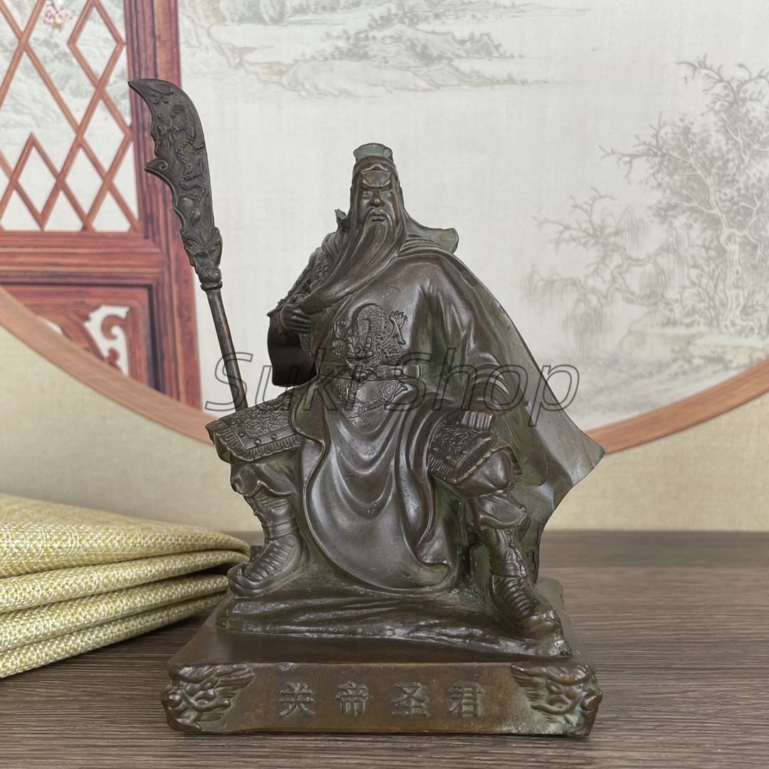 三国志 関羽像 置物 オブジェ ブロンズ アンティーク風 長寿