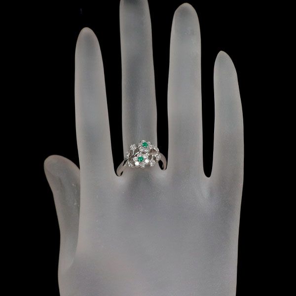 Pt900 エメラルド ダイヤモンド リング 0.06ct D0.45ct フラワー