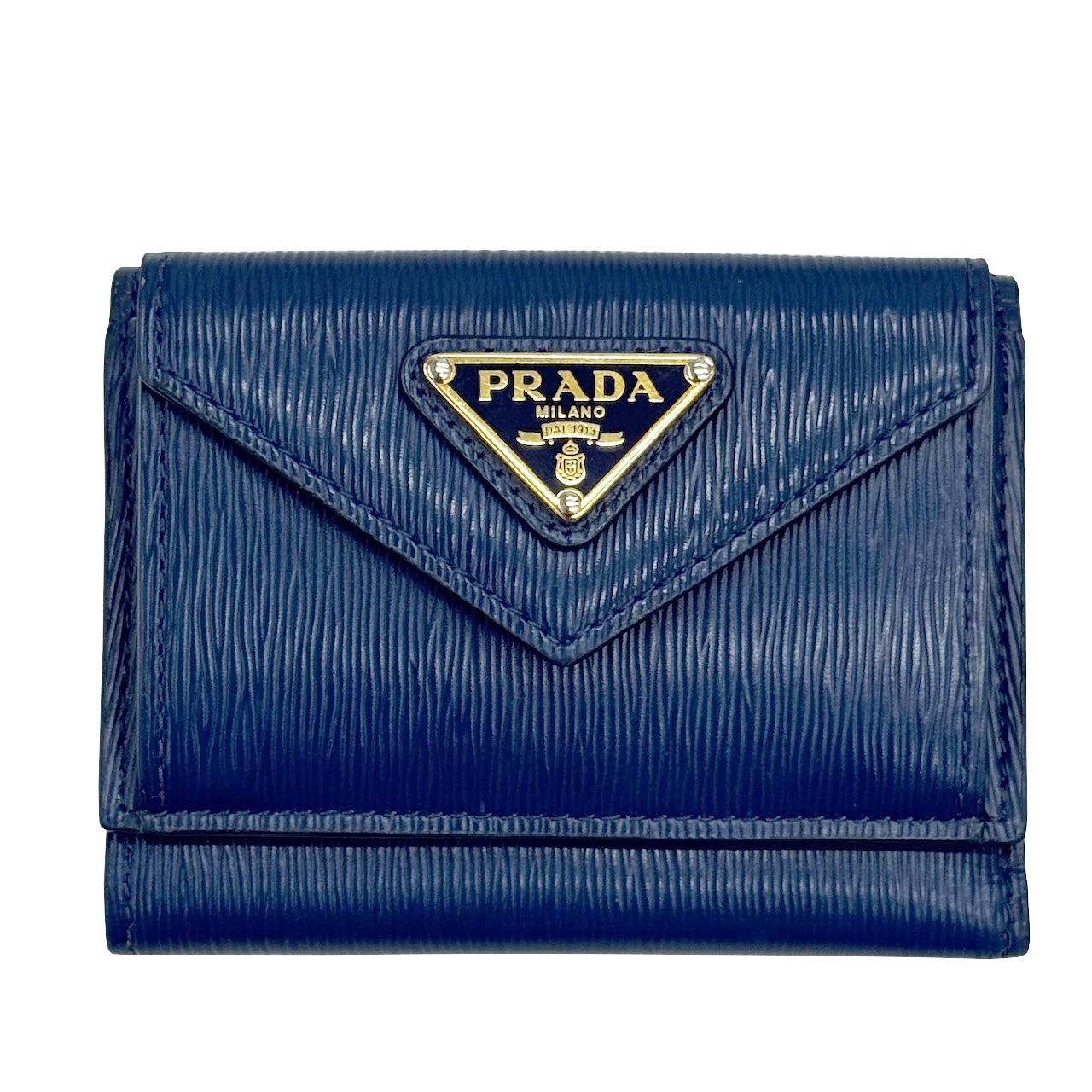 PRADA プラダ / ヴィッテログレインコンパクトウォレット ブルー PRADA プラダ / ヴィッテログレインコンパクトウォレット ブルー