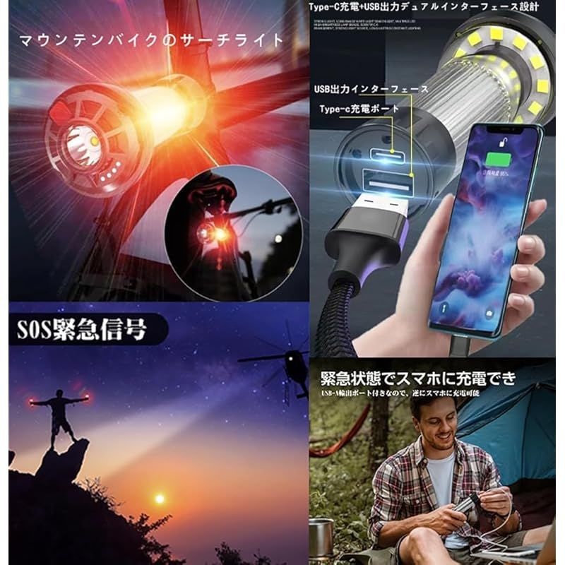 Batone led ランタン キャンプ ランタン スームルーム ランタン 懐中電灯機能 2600mAH(180-370LM調節可能) 4つ点灯モード 小型暖色懐中電灯 多機能ミニランタン 磁石ベース・プラスチック三脚・高輝度・IP45防水防塵 アウトドア/ハ