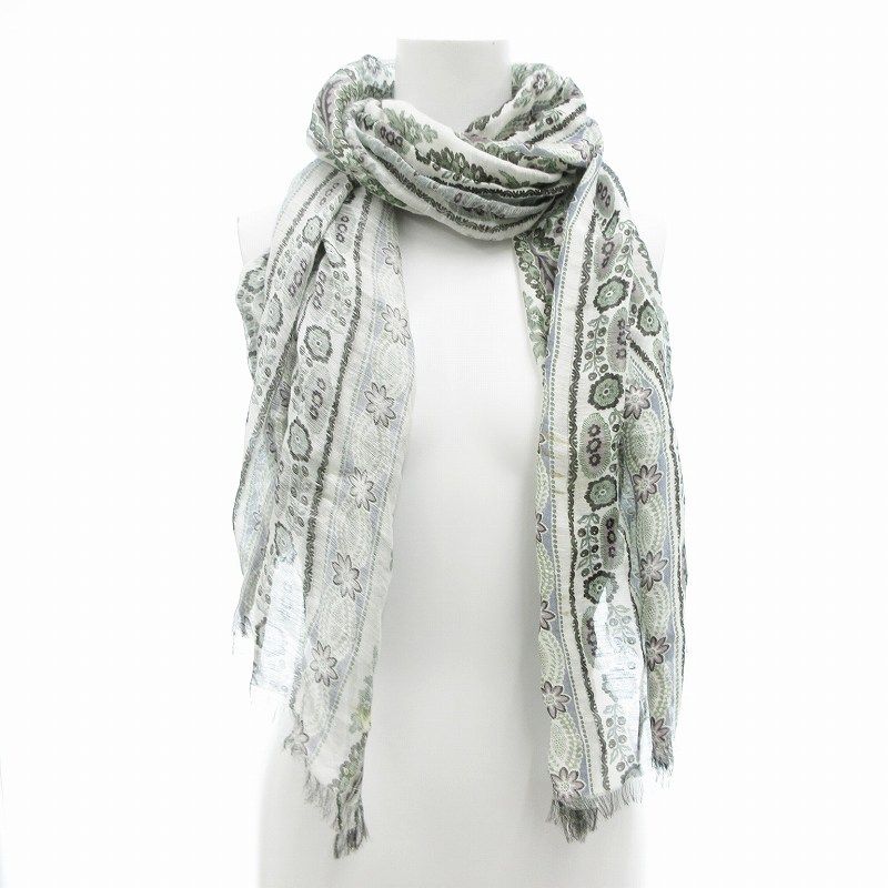 エトロ ETRO ストール 大判 総柄 フリンジ 麻 リネン シルク混