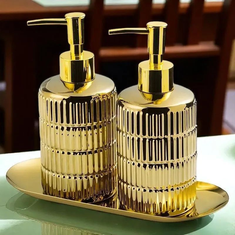 ソープディスペンサー＆トレイ セラミック製 ディスペンサー ゴールド トレイ ゴージャス バスルーム バスルーム用品 キッチン キッチン用品 洗面台 台所 インテリア小物 インテリア インテリア雑貨 小物 雑貨 ボディイソープ 石鹸 h-158