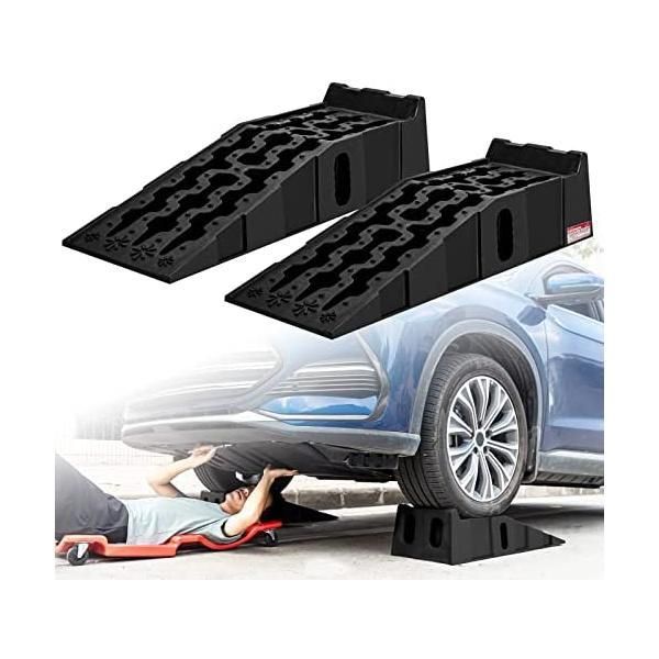 カースロープ ハイリフト タイヤスロープ 7t高耐荷重 車 スロープ メンテナンス 整備用 ブラック|２個セット 90.5cm*30.