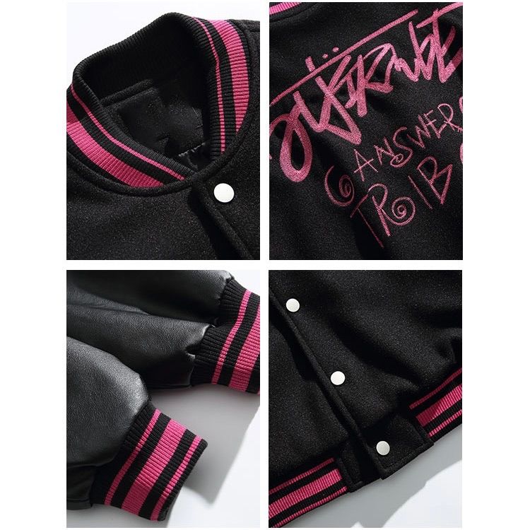 スタジャン メンズ ストリートスタイル ブラック ピンク 刺繍 - メルカリ