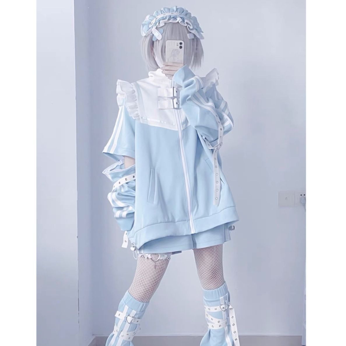 水色界隈　ジャージ 水色 ロリィタ　ゴスロリ　ジャージ　フリルジャージ　天使界隈 ☆超人気☆ セットアップ 天使界隈 パステルブルー ジャージ