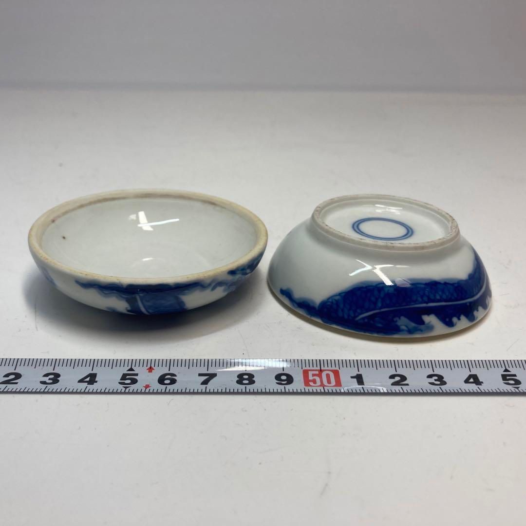 中国　清朝時代　雲龍図　青華　香合　木箱付　トヒサ　本さ5-0512☆ 中国 清朝時代 雲龍図 青華 香合 木箱付 トヒサ 本さ5-0512