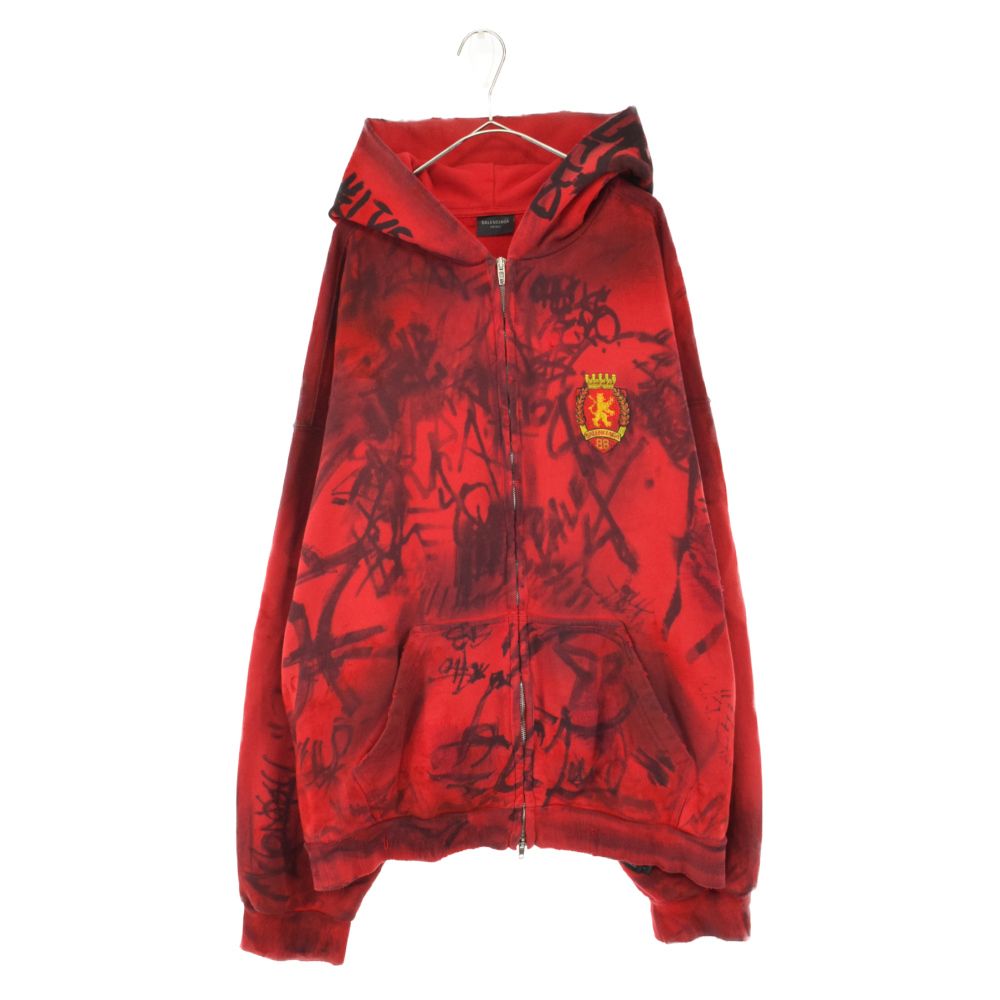 BALENCIAGA (バレンシアガ) SKATER GRAFFITI ZIP UP HOODIE RED 