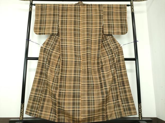 平和屋着物●郡上紬　草木染　変わり格子　正絹　逸品　DAAS3467ps 平和屋着物○郡上紬 草木染 変わり格子 正絹 逸品 DAAS3467ps