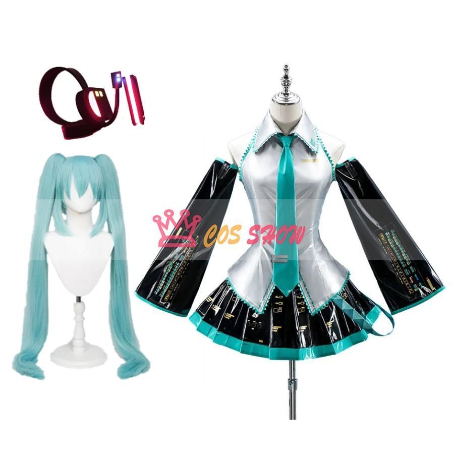 ボーカロイド 初音ミク風 コスプレ衣装 cosplay エナメル革製 ウィッグ イヤホン追加 中国公式許可あり 仮装 イベント クリスマス ステ