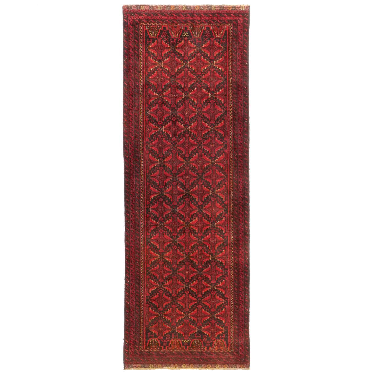 トルバトヘイダリエ 1960年代 2660×920mm セミアンティーク フックモチーフ 大判ランナーサイズ絨毯 - carpet-アンティークペルシャ絨毯 ヴィンテージラグ専門店 送料無料