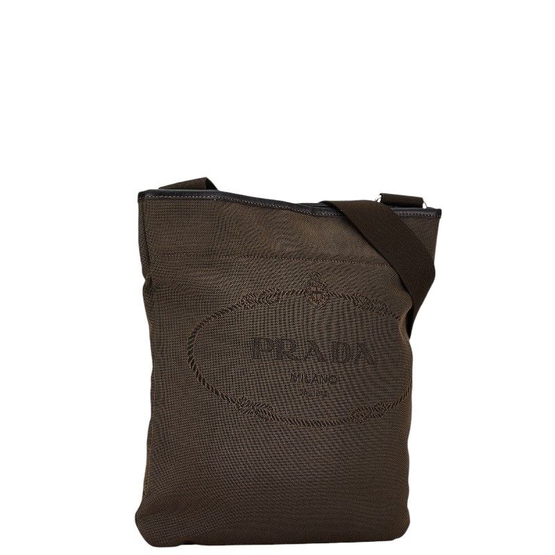 PRADA】レザー×キャンバスショルダーバッグプラダ ブラウン 斜め掛け