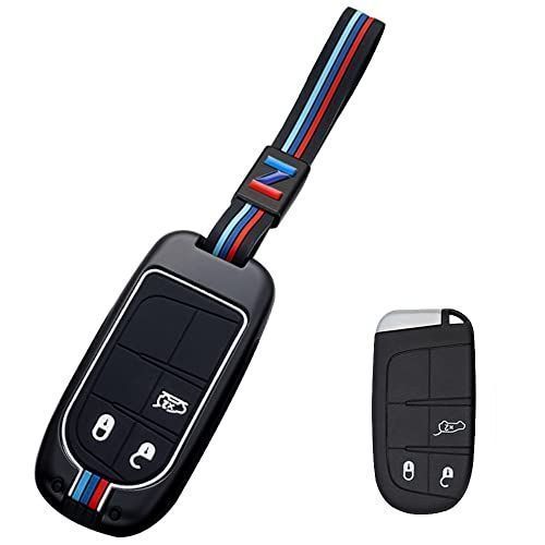 ブラック [LETINGFAR] キーケース ジープJEEP用 スマートキーケース キーカバー 亜鉛合金 シリコン 全面保護ケース ジープJEEP設計 3ボタン キーホルダー ジープJEEP チェロキー グランドチェロキ