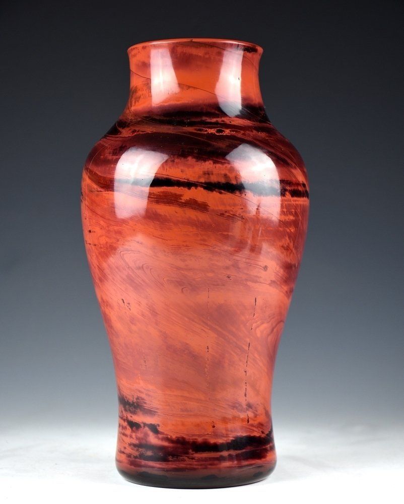 蔵A1212】中国古美術 乾隆硝子花瓶 練り上げ瓶 清朝 26㎝ 壺 青白磁