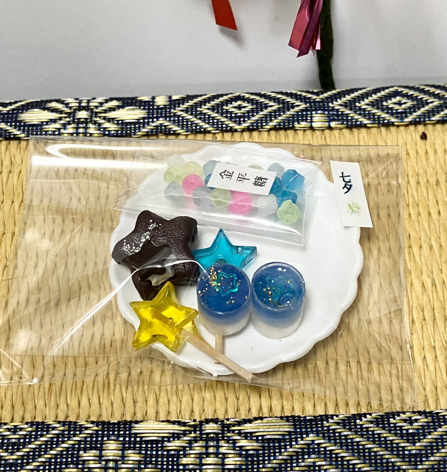 ハンドメイド】ミニチュア樹脂粘土 七夕スイーツセットお皿付き