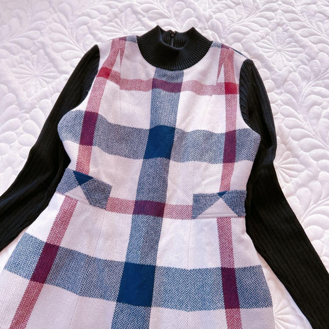 BLUE LAVEL CRESTBRIDGE ブルーレーベルクレストブリッジ チェック柄 リブ ドッキング ハイネック ワンピース ベージュ