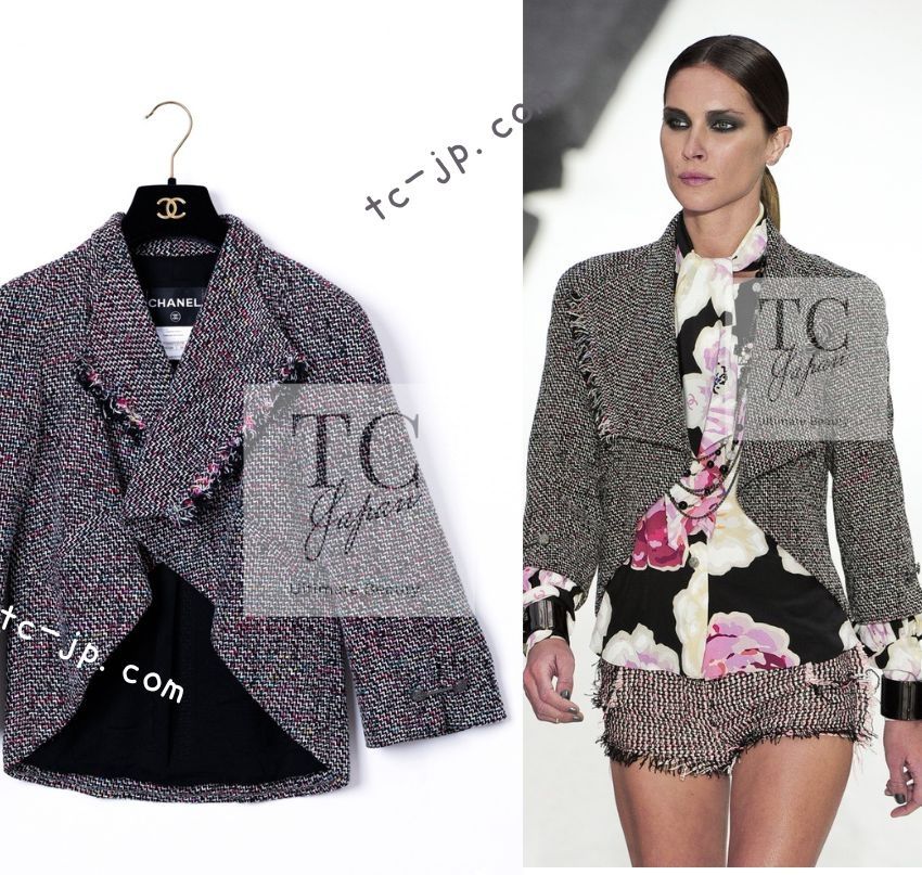CHANEL ツイードジャケット　ラガーフェルド シャネル ジャケット CHANEL ブラック レッド マルチカラー コットン