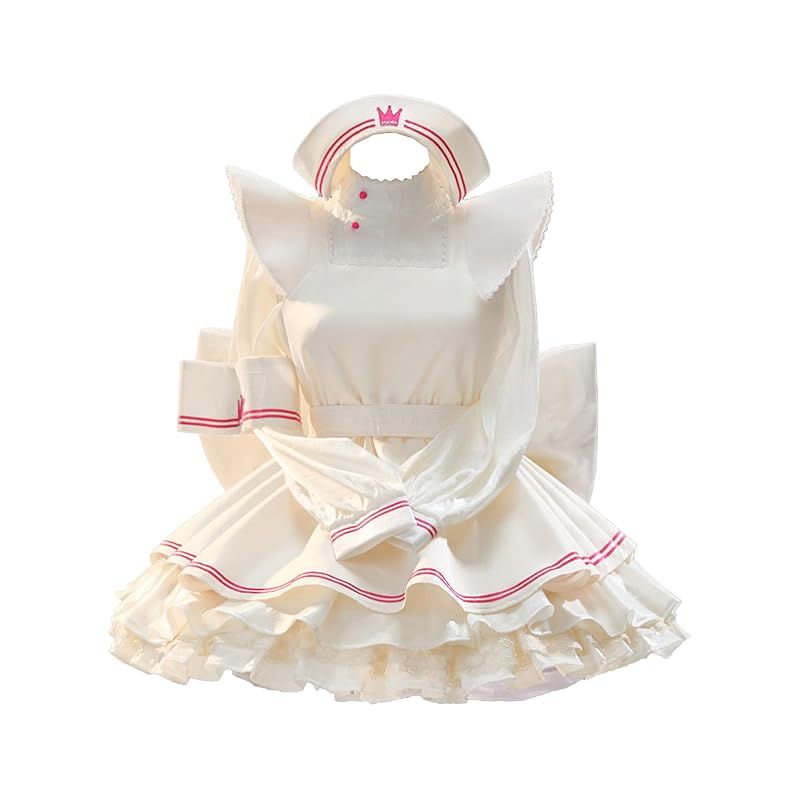 在庫 Miccostumes レディース 大人 アニメ ゲーム 魔力少女風 ナース風 看護婦風 かわいい キュート 萌え かっこいい コスチューム コスプレ コス 袖なし ワンピース ドレス 仮装 変身 変装 衣装セット ホワイト XL