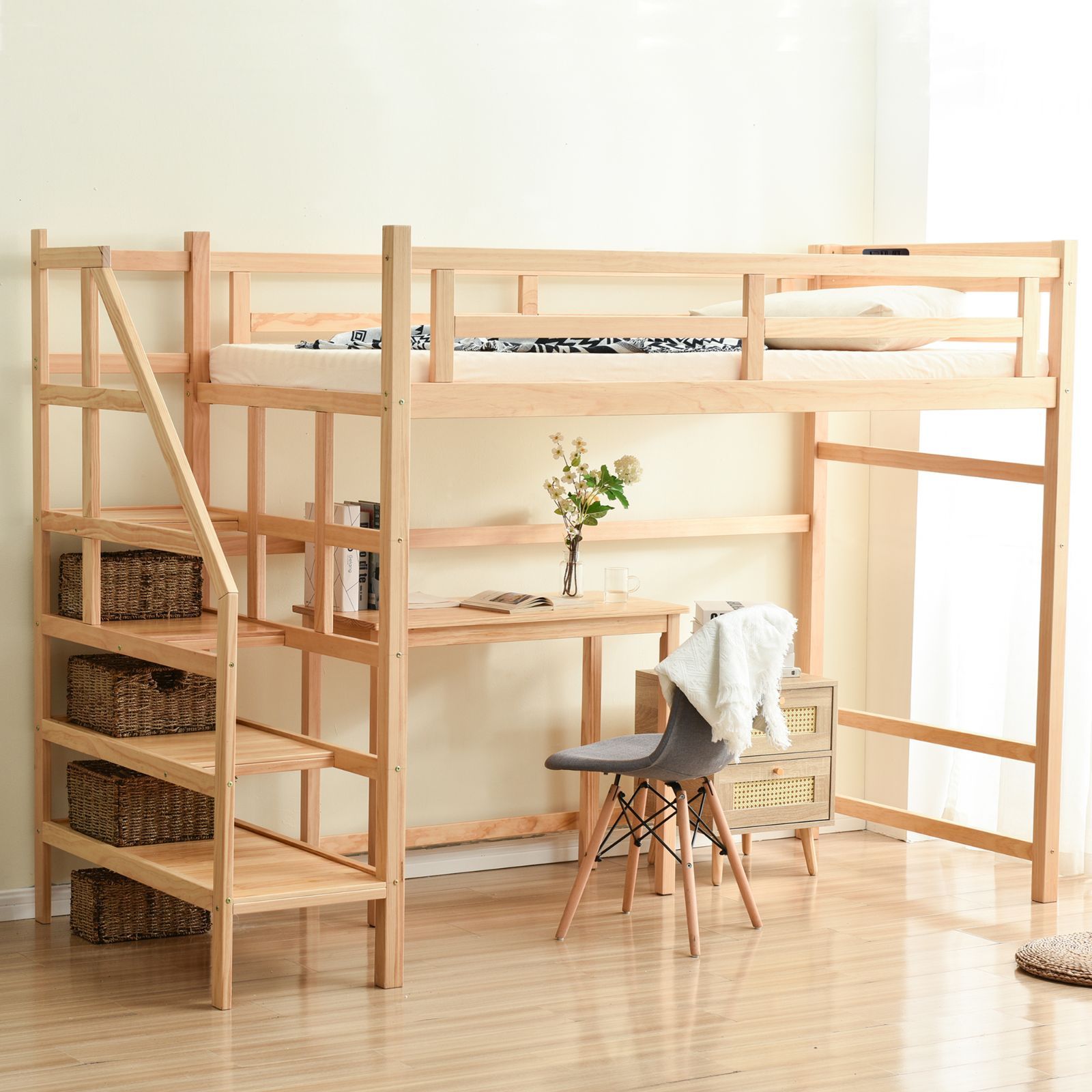 ロフトベッド シングル コンセント付き デスク付き高さ170cm 2COLOR