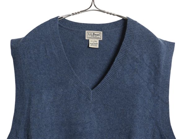 なクーポン配布中! エルエルビーン Vネック ニット ベスト メンズ L 古着 カシミヤ セーター プルオーバー 重ね着 ジレ シンプル 無地 薄手 きれいめ 青