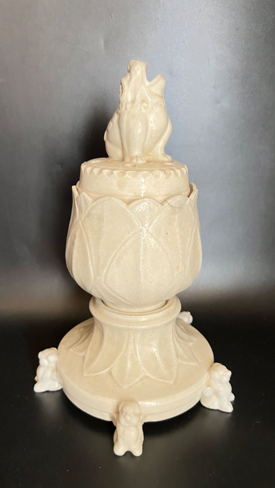 五獣足青白磁香炉セット 時代品 古美術 青磁三足香炉 XG2-