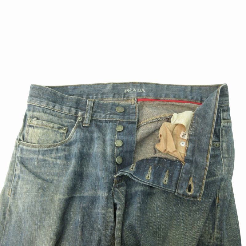 人気【PRADA】ストレートデニムジーンズ PRADA NWT $650 5 Tasche Blue Classic Straight Leg Logo