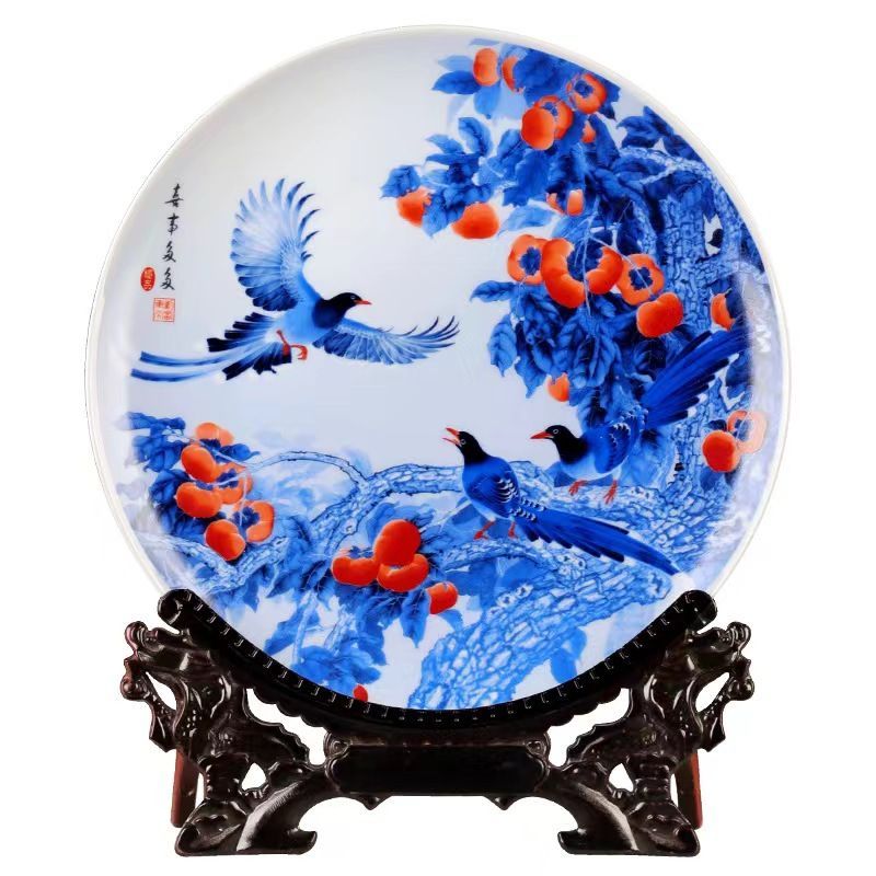古美術 古磁 江西瓷業公司在銘 浅絳彩 江西景徳鎮 中国 手絵 皿 置物 