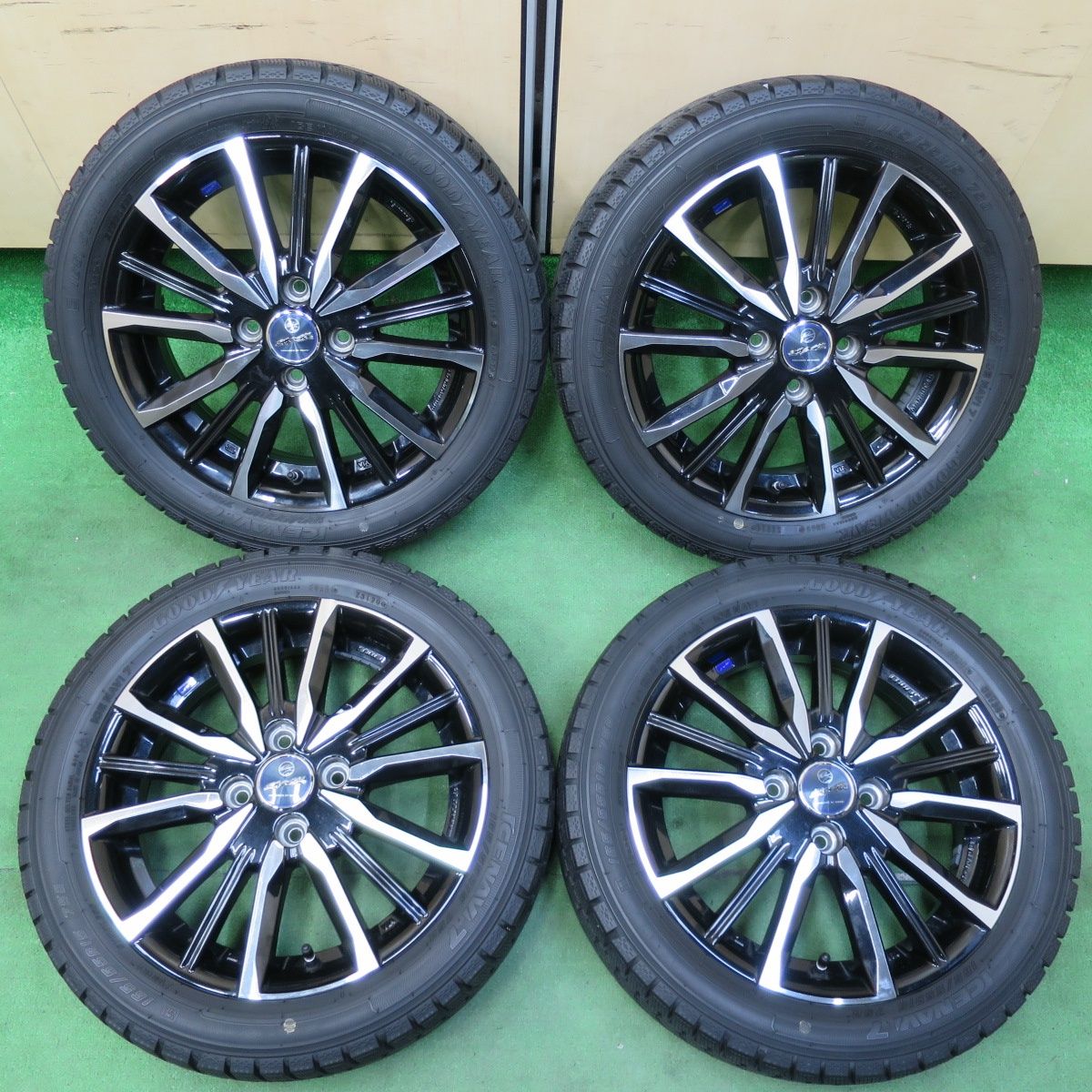 [送料無料] バリ溝！20年！キレイ！9分スタッドレス 165/55R15 グッドイヤー アイスナビ7 SMACK ENKEI スマック エンケイ 軽自動車 PCD100/4H4101606イス